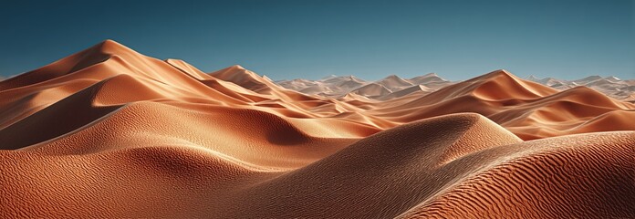 Stunning desert landscape with undulating sand dunes under a clear blue sky.
