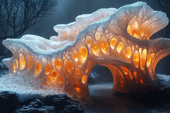 Glowing coral under water.