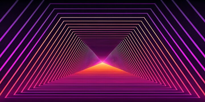 Geometric Hexagonal Tunnel with Neon Pink Purple and Orange Gradient Light abstract background