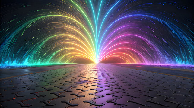 Rainbow light explosion on textured ground abstract