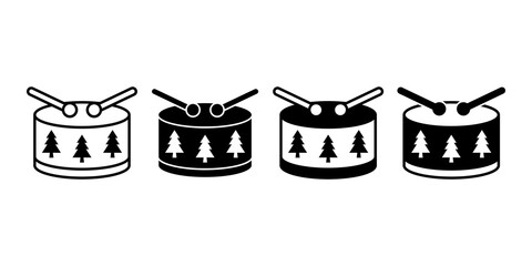 Christmas drum vector icon. Festive toy and holiday musical decoration symbol for seasonal celebrations.