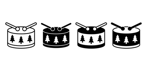 Christmas drum vector icon. Festive toy and holiday musical decoration symbol for seasonal celebrations.