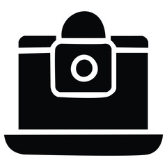 Black and white icon of a camera isolated on white background