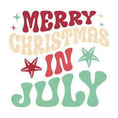 Merry Christmas in July Groovy Typography with Stars