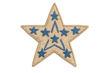 Embroidered tan star emblem featuring blue stars and lines, symbolizing military honor, achievement, and valor