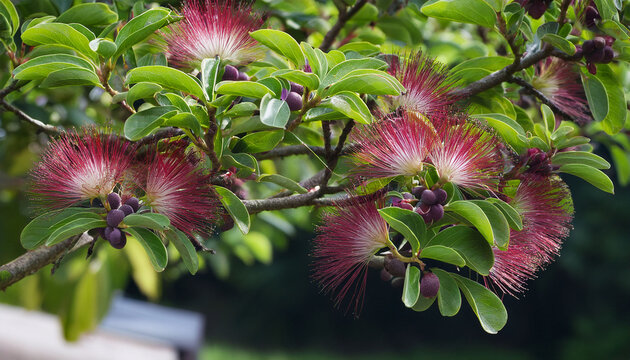Ornamental Bee Bee Tree Tetradium Daniellii Smooth Bark Spreading Branches Clothed With Green Pinnate Leaves And Clusters Of Red Capsules With Purple Fleshy Seeds