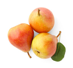 Fresh ripe pears isolated on white, top view