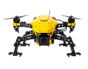 A sleek yellow drone with advanced features, designed for aerial photography and exploration in various environments.
