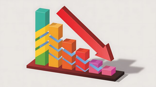 Decreasing Bar Chart with Red Arrow Symbolizing Financial Decline and Economic Downturn Graphic Illustration Presentation