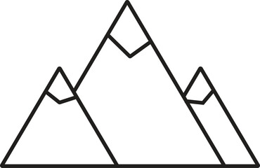 Minimalist outline of a mountain range. A black and white vector graphic icon symbolizing exploration, nature, and outdoor adventure