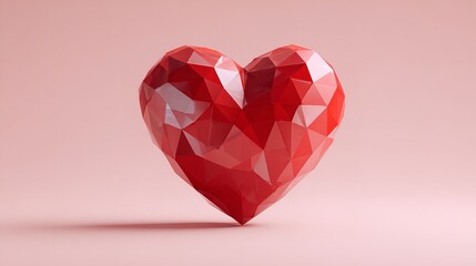 Red heart shape crystal Valentine&rsquo;s Day symbol sticker isolated on pink background