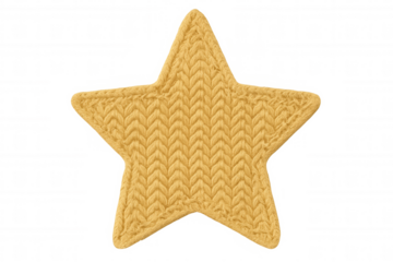 Yellow knitted star ornament for holiday decoration, handmade craft object, winter season design element