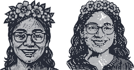 Abstract Woman Line Art Canvas Print | Modern Minimalist Portrait with Floral Crown & Glasses | Unique Graphic Wall Decor for Living Room, Bedroom, or Office Gift.