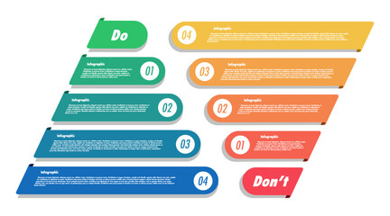 Do and dont infographic design template modern style for presentation, start up project, business strategy, theory basic operation, logic analysis vector 10 eps