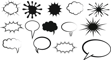 comic speech bubble vector set sound effect explosion burst cartoon balloon frame ink splash pop art design