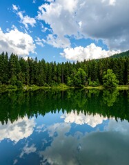 Fototapeta premium Serene lake reflecting a vibrant sky