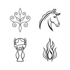 Four stylized black and white design elements set on transparent background