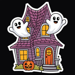 halloween house and ghost