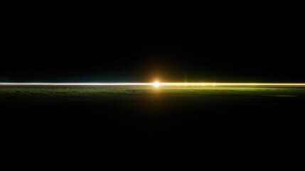 A radiant dawn horizon, captured with a photorealistic minimalist aesthetic, embodies tranquility and a beacon of hope.