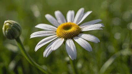 Beautiful Daisy Flower Close-Up in Green Meadow &ndash; Macro Nature Photography