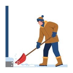 Man shoveling snow near a building in winter. © hudhi