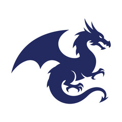 Stylized blue silhouette of a dragon, wings spread.