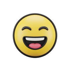Fototapeta premium 3D Happy Smiley Face Emoji – Laughing Yellow Emoticon with Tongue Out Isolated on Transparent Background