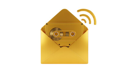 Golden Cassette Tape in Envelope with Wi-Fi Signal