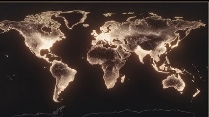Animated world map showcasing global connectivity with glowing continents and flowing data streams. Representing international business. Communication networks. And the interconnected global economy - Powered by Adobe