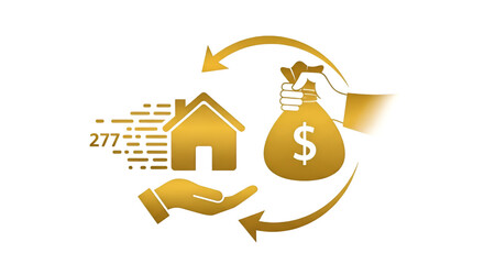 Golden House and Money Exchange Icon