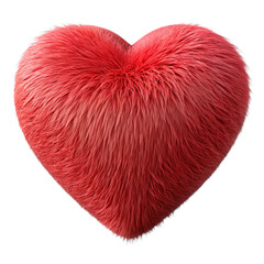 3D Red Furry Heart Shape Isolated on White Background in High Detail
