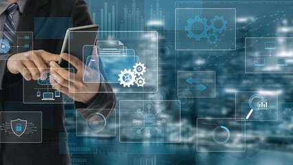 Digital business infrastructure with data system, analytics, sync. System management improves access, system management ensures performance, and system management supports digital operations. Marrow