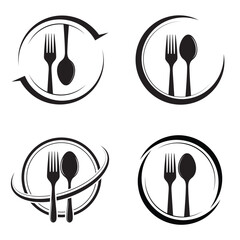 Fork and Spoon Plate Icon Set for Restaurant Logo and Food Branding Design