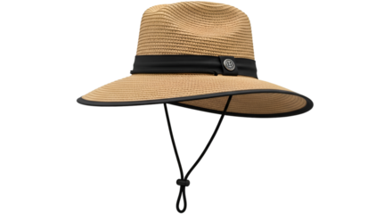 Straw Fedora Hat with Black Band and Chin Strap