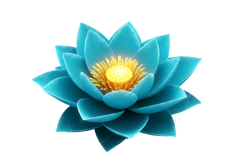 Vibrant, luminous blue lotus flower with golden center stands out against a stark black background.