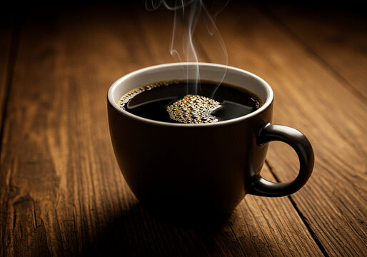Hot Black Coffee in Rustic Cup