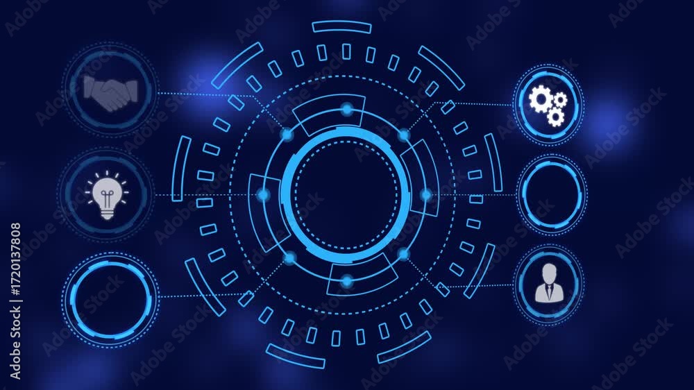 Aufkleber futuristic blue digital hud interface element with bokeh background technology