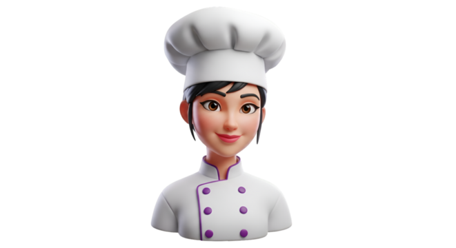 3D Cartoon Chef Woman with Toque and Uniform