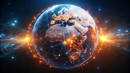 Obraz premium Global network connections over the globe 3D rendering elements of this image furnished World map with red network connections. Global communication concept.