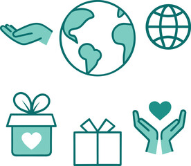 Set of icons representing charity care and global responsibility isolated on white background isolated on transparent background silhouette