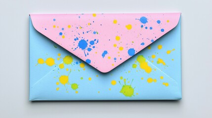 Fototapeta premium Colorful envelope with paint splatter design