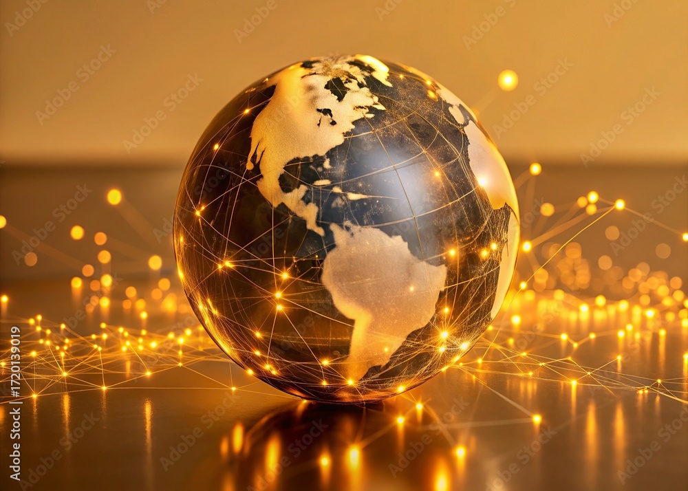 Poster global network connections over the globe 3d rendering elements of this image furnished world map wi