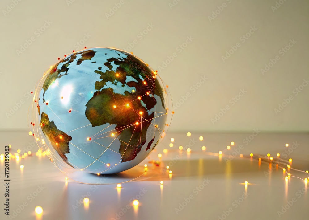 Poster global network connections over the globe 3d rendering elements of this image furnished world map wi