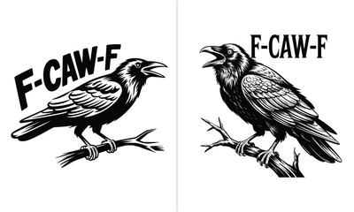Fototapeta premium F-Caw-F Design, Stylized Illustration of Trendy Crows with Sunglasses and a Bowtie, Fun Bird Graphic Art for T-Shirts, Posters, and Merchandise, Retro Style with a Bold Typography