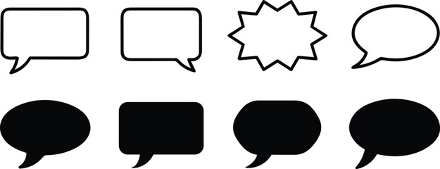 Diverse speech bubbles and thought bubbles in black and white presentation