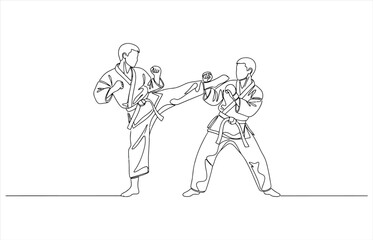 Vector art of two karate fighters in action drawn with a continuous line minimalist vector illustration of martial arts combat