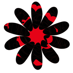 A beautiful Christmas illustration with red and yellow flowers, a red bow, and a butterfly design