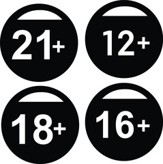 Four Age Restriction Icons With Numbers And Plus Signs rating content