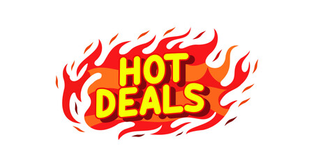 Hot deals fire vector icon label isolated on white Background stickers Illustration