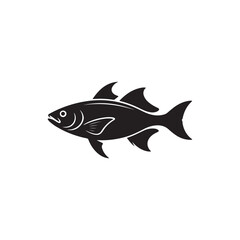 Naklejka premium Fish Icon in Black Silhouette Minimalist Design`